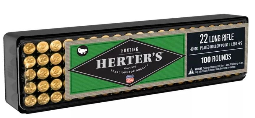 Herter's Hunting .22 Long Rifle 40Grain Copper Plated HP Rimfire Ammo